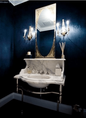 Desire To Decorate, Martha Stewart, dark paint, guest bathroom